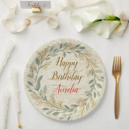 Papel Plato de cumpleaños con diseño de flores coloridas