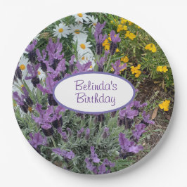 Papel Plato de cumpleaños con flores de lavanda y margar