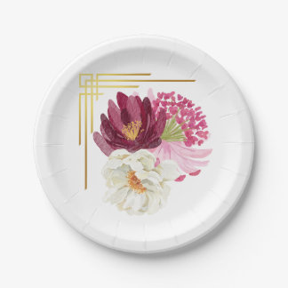 Papel Plato de cumpleaños de acuarela floral elegante