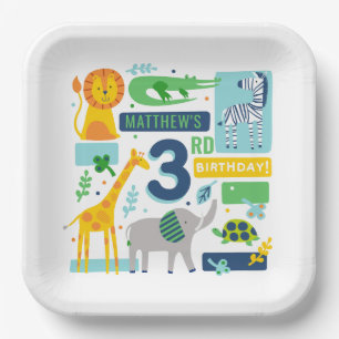 Papel Plato de cumpleaños de animales de la jungla del z