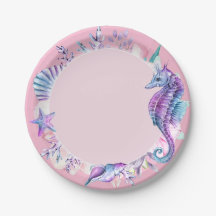 Plato de Cumpleaños de Caballito de Mar o Sirena
