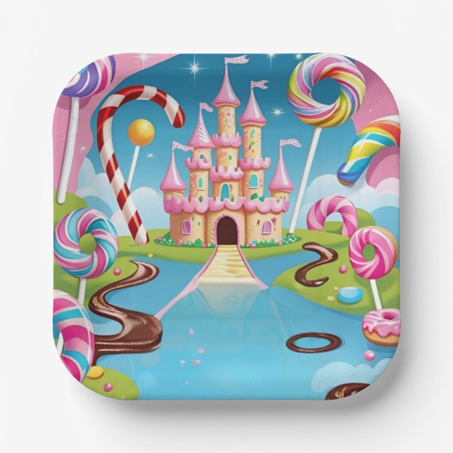 Papel Plato de Cumpleaños de Candyland (Anverso)