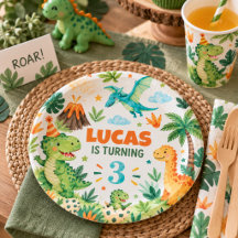 Plato de cumpleaños de dinosaurio personalizado