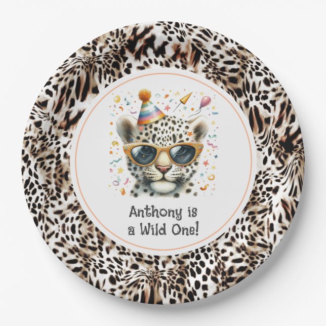 Papel Plato de Cumpleaños de Estampado de Leopardo "Fier (Anverso)