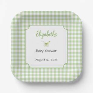 Papel Plato de Cumpleaños de Mariposa y Cuadros Verdes