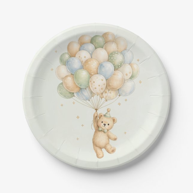 Papel Plato de cumpleaños de osito de peluche (Anverso)