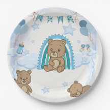 Plato de Cumpleaños de Osito de Peluche Azul