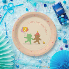 Papel Plato de cumpleaños de rana y oso lindo