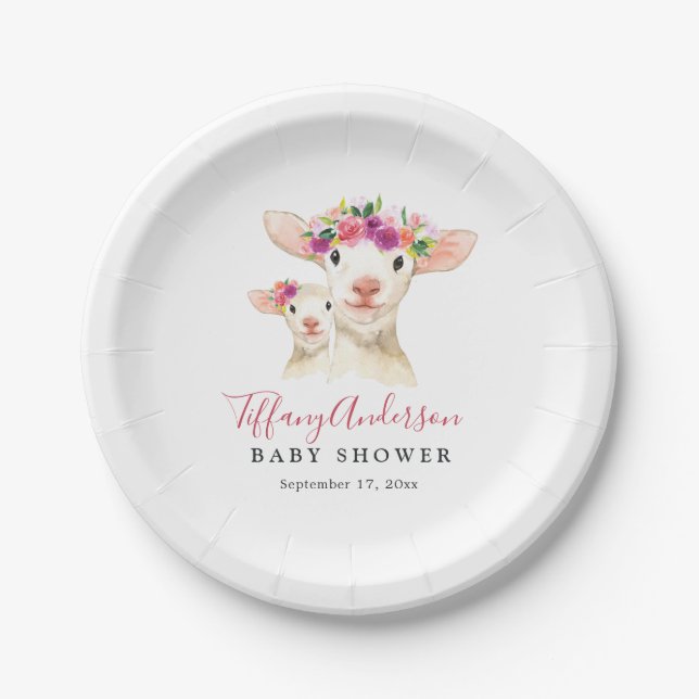 Papel Plato de Cumpleaños Floral de Corderito y Mamá Dul (Anverso)