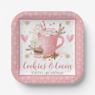 Papel Plato de Cumpleaños Galletas Rosadas y Cocoa