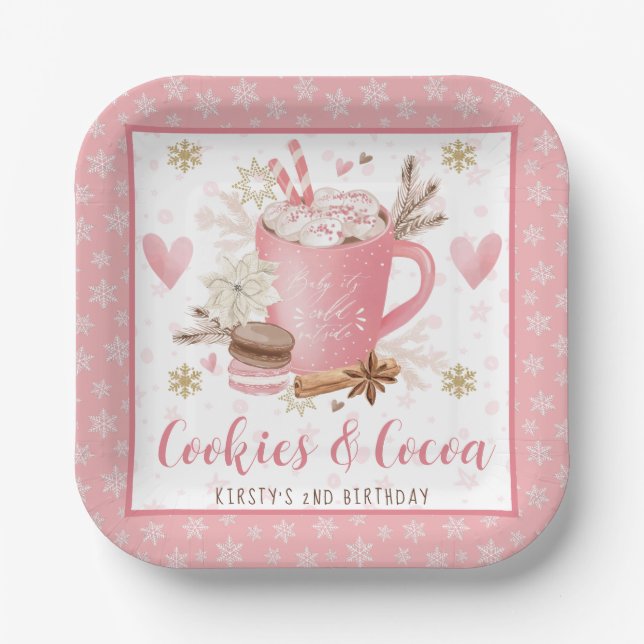 Papel Plato de Cumpleaños Galletas Rosadas y Cocoa (Anverso)