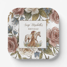 Papel Plato de cumpleaños para amante de caballos elegan