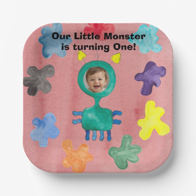 Papel Plato de Cumpleaños para Niños Monstruo Verde de C (Anverso)