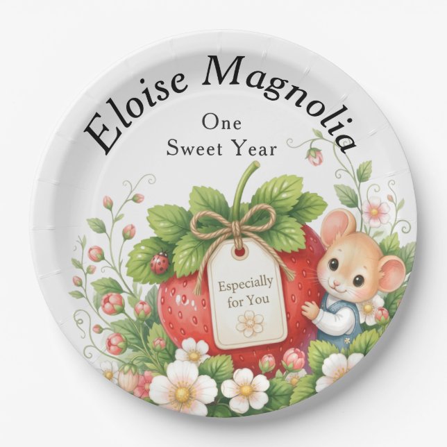 Papel Plato de cumpleaños personalizado Berry Sweet (Anverso)