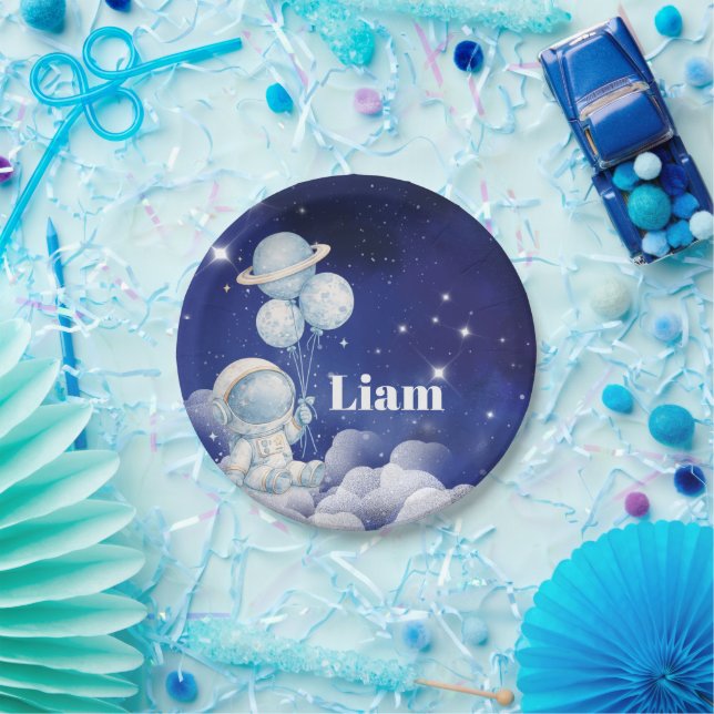 Papel Plato de Cumpleaños Personalizado de Astronauta (Fiesta)