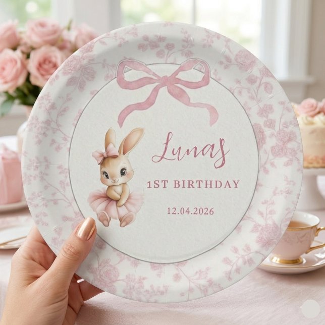 Papel Plato de Cumpleaños Personalizado de Conejo Rosa p (Subido por el creador)