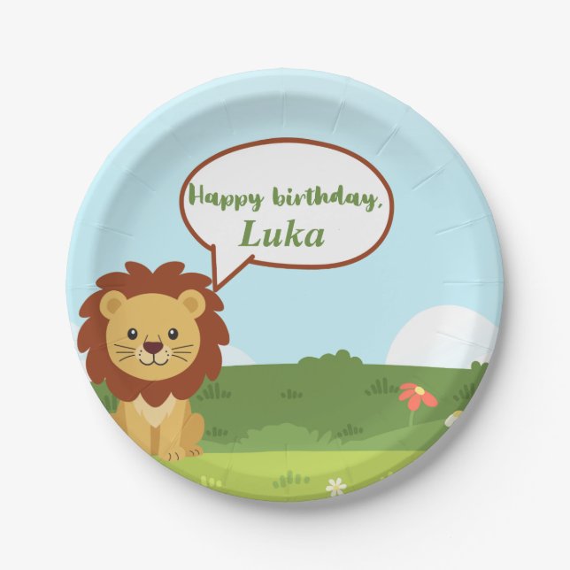 Papel Plato de Cumpleaños Personalizado de León para Niñ (Anverso)