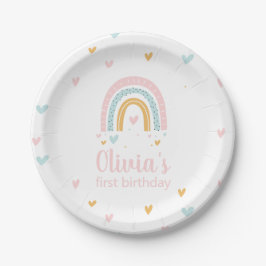 Papel Plato de Cumpleaños Primero de Arcoíris