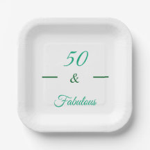 Plato de cumpleaños verde '50 y fabuloso' 