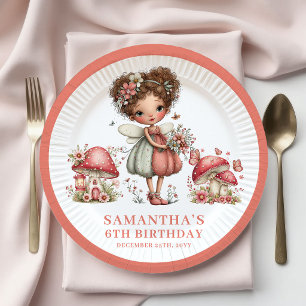 Papel Plato de Cumpleaños Whimsy Fairy 4º Cumpleaños Flo