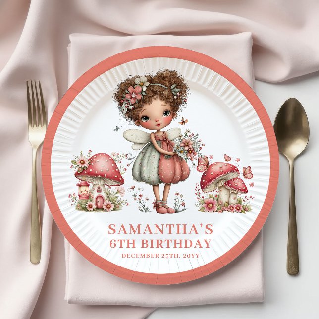 Papel Plato de Cumpleaños Whimsy Fairy 4º Cumpleaños Flo (Whimsy Fairy 4th Birthday Pink Flowers Party Plates)