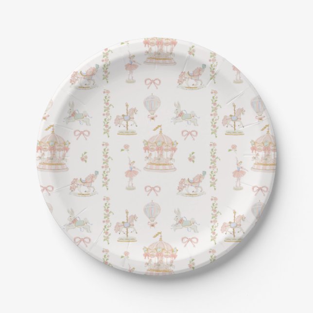 Papel Plato de ducha de bebé de tiovivo caprichoso (Anverso)