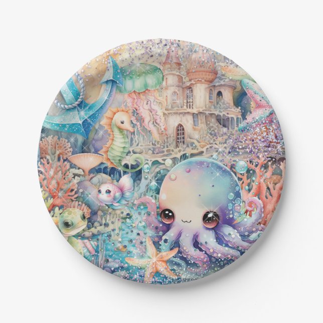 Papel Plato de fiesta bajo el mar (Anverso)