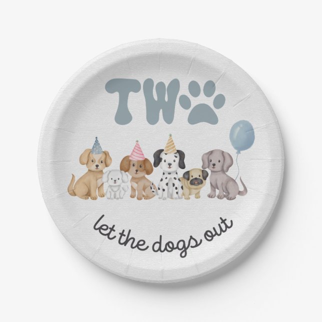 Papel Plato de fiesta Blue Two Let the Dogs Out (Anverso)
