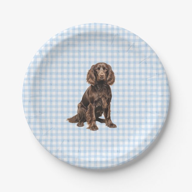 Papel Plato de fiesta Boykin, Fiesta de perros, Gingham  (Anverso)