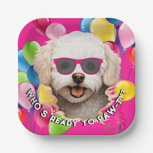 Papel Plato de Fiesta Cachorrito | Fiesta Globo Rosa (Anverso)