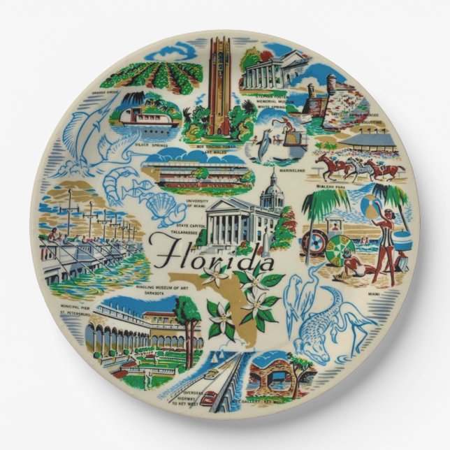 Papel Plato de fiesta de atracciones de Florida (Anverso)