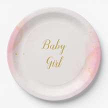 Plato de fiesta de baby shower rosa y dorado