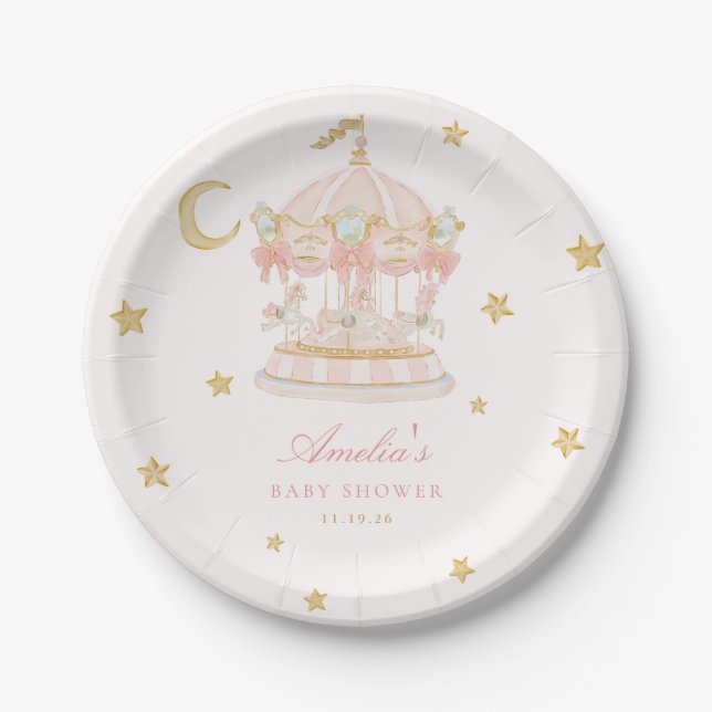 Papel Plato de Fiesta de Bebé con Carrusel Caprichoso (Anverso)