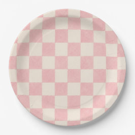 Papel Plato de fiesta de cuadros retro rosa | Fiesta de 
