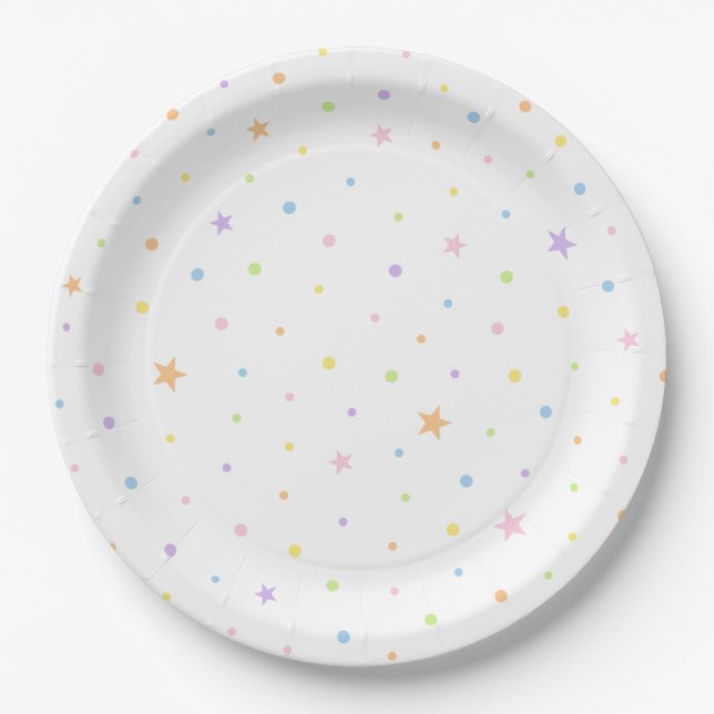 Papel Plato de Fiesta de Cumpleaños Blanco con Confeti d (Anverso)