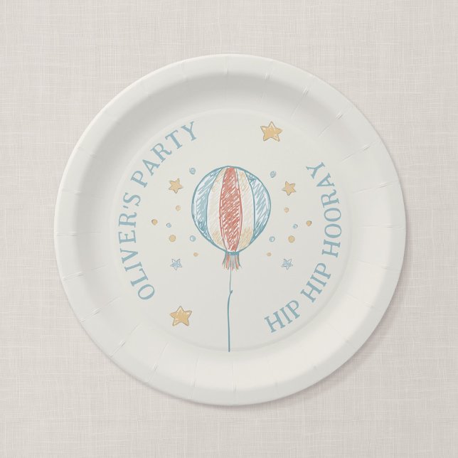Papel Plato de fiesta de cumpleaños personalizado Globo  (Balloon Daydream - 7" Round Paper Plate)