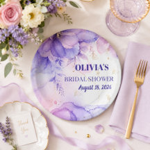 Plato de fiesta de ducha de boda morado elegante