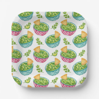 Papel Plato de Fiesta de Guacamole y Chips con Acuarela