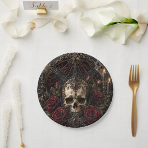 Papel Plato de fiesta de Halloween de pareja de esquelet