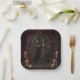 Papel Plato de fiesta de Halloween de pareja de esquelet