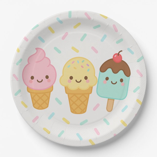 Papel Plato de fiesta de helado Kawaii lindo (Anverso)