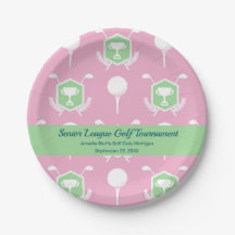 Plato de fiesta de liga de golf rosa y verde