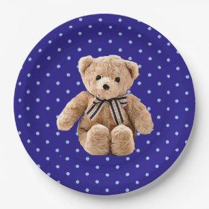 Papel Plato de fiesta de osito de peluche azul y beige d
