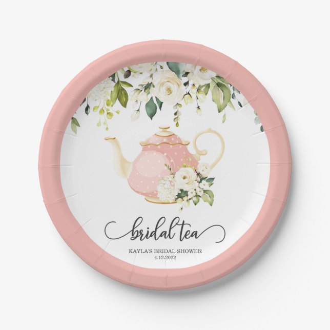 Papel Plato de Fiesta de Té Nupcial - Rosa| PERSONALIZAD (Anverso)