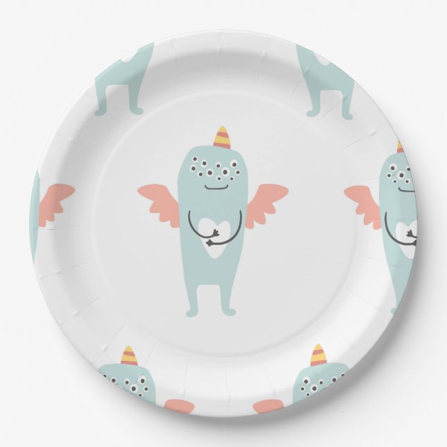 Papel Plato de fiesta del monstruo verde menta dulce (Anverso)
