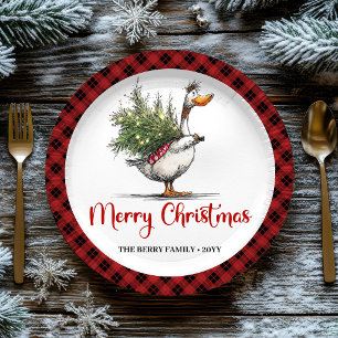 Papel Plato de Fiesta Divertido Pato Navideño Humorístic