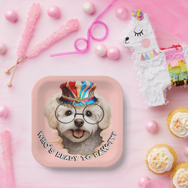 Papel Plato de Fiesta Maltés | Fiesta de Perrita Rosa (Fiesta)