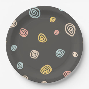 Papel Plato de fiesta negro con remolinos coloridos