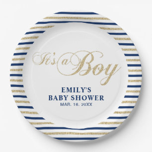 Papel Plato de fiesta para baby shower moderno Gold & Na
