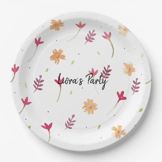 Papel Plato de Flores Naranja Acuarela Bonito (Anverso)